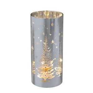 Northlight LED Lighted Winter Pine Trees Glass Hurricane Christmas Candle Decoration - 8" - 1 of 4