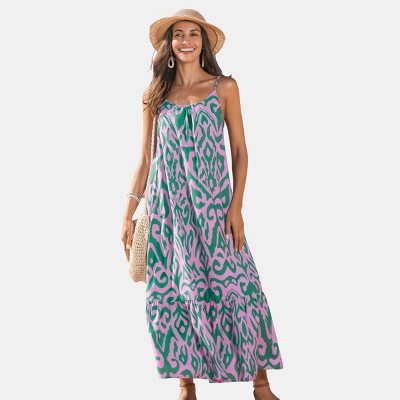 Women's Vibrant Ikat Print Spaghetti Strap Maxi Dress - Cupshe