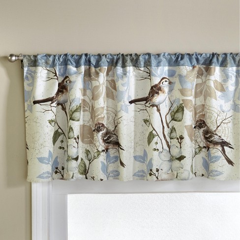 Birdhouse on Picket Fence Window Valance Spring Blooms Floral Window Valance 