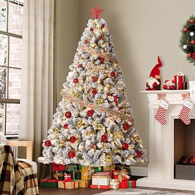 4.5/6/7.5/9/12FT Pre-Lit Artificial Christmas Tree with LEDs, PVC Branch Tips & Metal Stand - Easy Assembly Xmas Tree for Home Office Decor