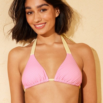 Wild Fable Demetra Dias with Wild Fable Women's Contrast Polka Dot Wide Strap Triangle Bikini Top - Pink S — фото 3