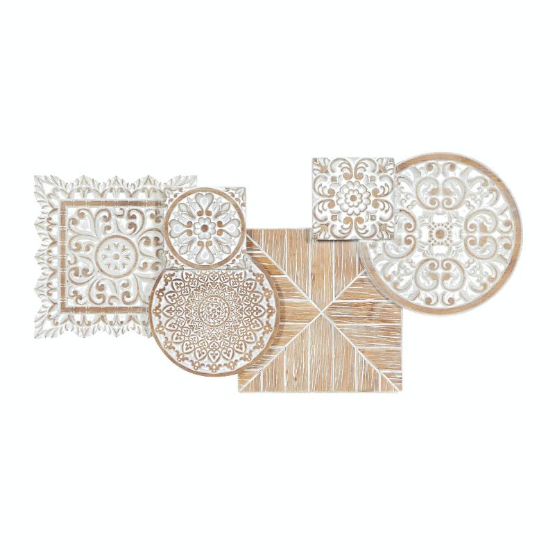 Farmhouse Wood Floral Intricately Carved Wall Decor White - Olivia &#38; May, 1 of 6