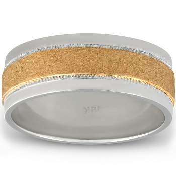 Pompeii3 8mm Platinum & 18k Yellow Gold Brushed Comfort Fit Flat Wedding Band Mens Ring