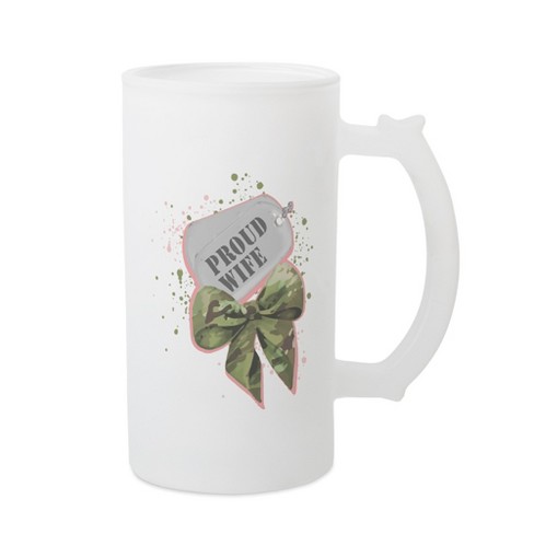 Elanze Designs Freezable Beer Stein Mug With Thumb Grip Handle, 16 Ounce Frosted Glass, Proud Wife Military Bow - image 1 of 1