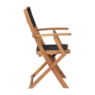 Acacia Wood and Black Mesh Folding Patio Bistro Chairs