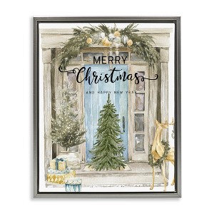 Stupell Industries Merry Christmas Door & Tree Floating Frame Canvas Art - 1 of 4