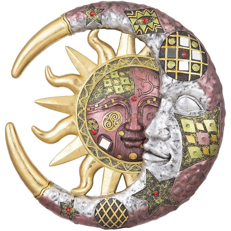 FC Design 11" Mosaic Celestial Sun and Moon Sculpture Wall Decor Art Hanging Sun and Crescent Decoration, 1 of 6