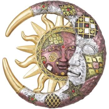 FC Design 11" Mosaic Celestial Sun and Moon Sculpture Wall Decor Art Hanging Sun and Crescent Decoration