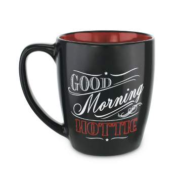 KOVOT Good Morning  Hottie Coffee Mug | 18-Oz Ceramic Tea Cup - Stylish Black with Hot Red Interior