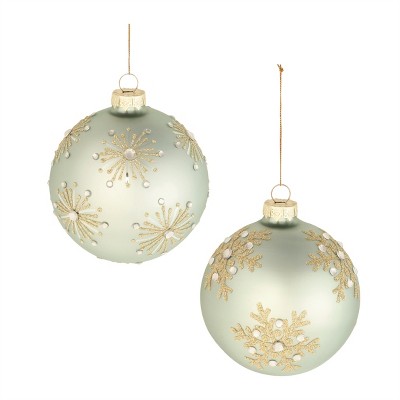 Green Glass Ball Ornaments (Set of 6)