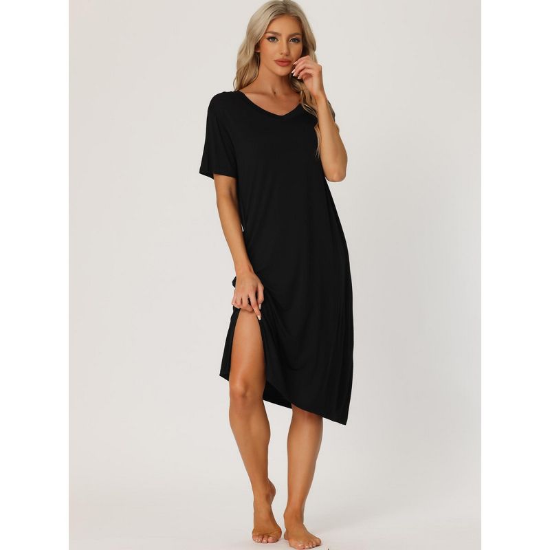 cheibear Women's Casual Short Sleeve T-shirt Dress Nightshirt Nightgown Basic Midi Shirtdress, 2 of 6