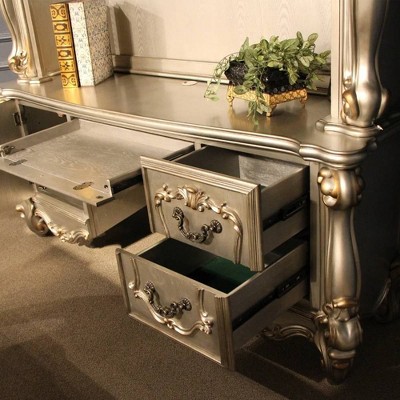 Elegant Antique White and Gray Wooden Desk with Hutch and Drawers