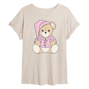 Women's - Instant Message - Teddy Bear In PJs Oversized Graphic T-Shirt - 1 of 4