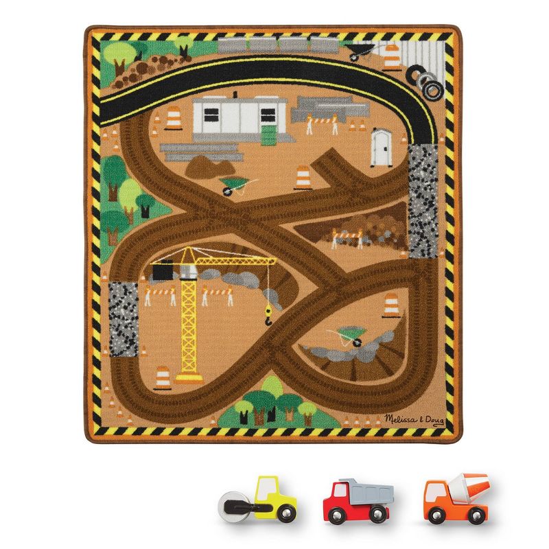 Melissa &#38; Doug Round the Site Construction Truck Rug, 1 of 11