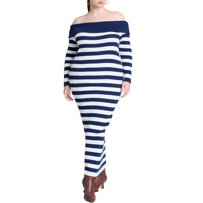 ELOQUII Women's Plus Size Stripe Overlay Dress