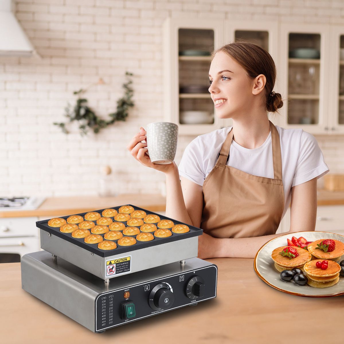 25-Hole Electric Nonstick Mini Dutch Pancake Maker, 1.8" Holes, 50-300℃ Adjustable Temp, Fast Heating, Easy Clean, American Plug for Home & Snack Bar - thumbnail 4