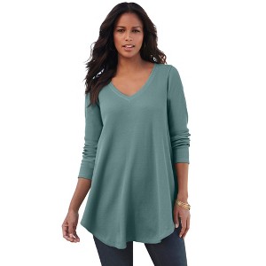 Roaman's Women's Plus Size V Neck Thermal Swing Tunic - 1 of 4