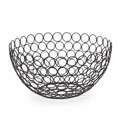 Juvale Fruit Bowl for Kitchen Counter, Round Black Wire Produce Basket (11 x 5.5 in)