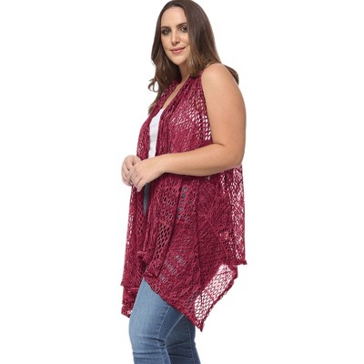 Anna-Kaci Women's Plus Size Boho Open Front Crochet Cover Up Sleeveless Shawl Cardigan Vest