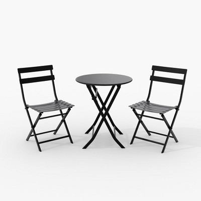 3 Piece Foldable Patio Bistro Set with 2 Chairs and Bistro Table, Premium Steel Frame Outdoor Folding Furniture Sets