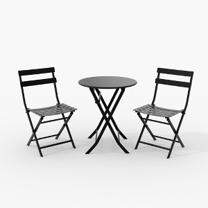 3 Piece Foldable Patio Bistro Set with 2 Chairs and Bistro Table, Premium Steel Frame Outdoor Folding Furniture Sets - 1 of 4