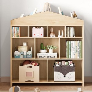 Acekool 9-Cubby Toy Storage Organizer Bookshelf for Kids, 40.7" W Playroom Bookcase with Roof-Top Shelves, Wooden Cubby Storage for Nursery, Bedroom - 1 of 4