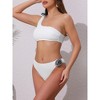 INSPIRE CHIC Women's 3D Rose Floral One Shoulder Ribbed Bikini Sets, Triangle Bottoms Swimwear Bathing Suits 1 Set - 2 of 4