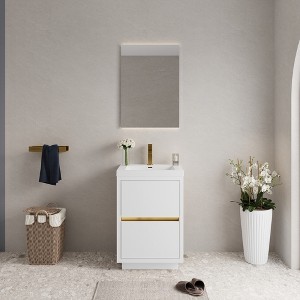 Whisen Freestanding Bathroom Vanity with Stone Resin Sink, U-Shaped Interior, 2 Soft-Close Drawers, Pre-Assembled Cabinet - 1 of 4