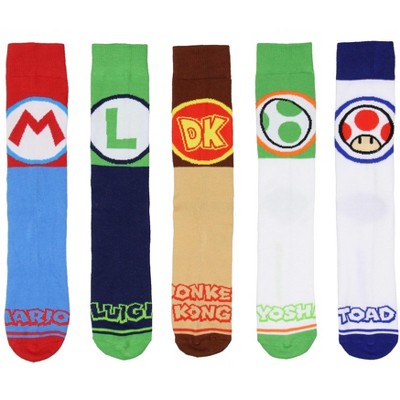 Nintendo Super Mario Bros. Adult Character Inspired Designs 5-Pair Crew Socks