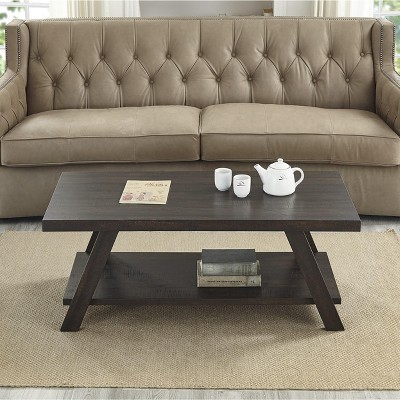 VYNXARIA Contemporary Wood Shelf Coffee Table in Weathered Espresso