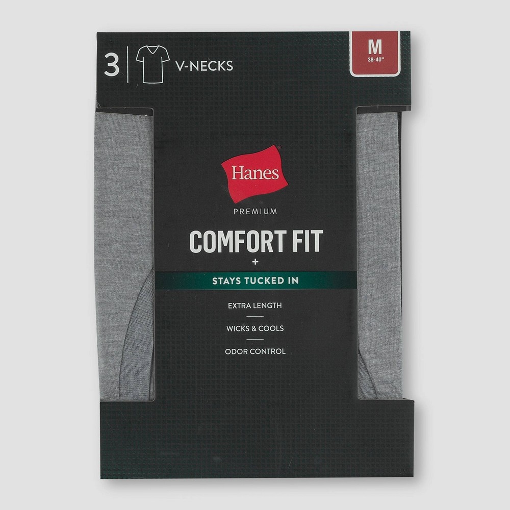 Size Large Hanes Premium Black Label Men's V-Neck Undershirt 3pk - L