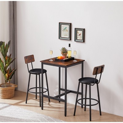 23.62'' Bar Table Set with 2 Bar stools PU Soft seat with backrest, Grey, 23.62'' W x 23.62'' D x 35.43'' H(Grey)