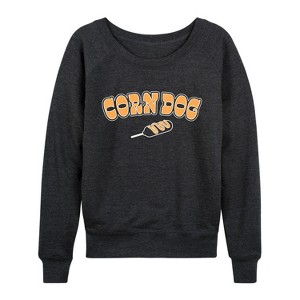 Women's - Instant Message - Corn Dog Lightweight French Terry Wide Neck Long Sleeve Graphic Shirt - 1 of 4