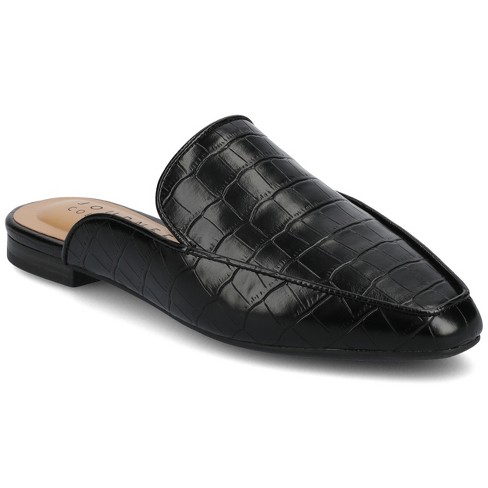 Journee Womens Akza Slip On Square Toe Mules Flats, Croco/black 12 : Target