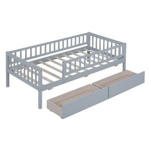 NicBex Twin Size Daybed, Wooden Day Bed with 2 Drawers, Sofa Bed Frame with Fence Guardrails - 1 of 4