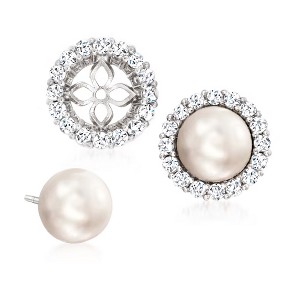 Ross-Simons 7.5mm Cultured Pearl and 1.10 ct. t.w. CZ Jewelry Set: Earrings and Earring Jackets in Sterling Silver - 1 of 4