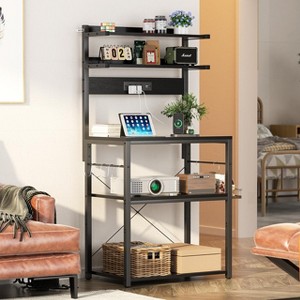 Aheaplus Kitchen Storage Rack with Power Outlet, Coffee Bar Station with LED Lights, Bakers Rack with 6 S-Shaped Hooks - 1 of 4