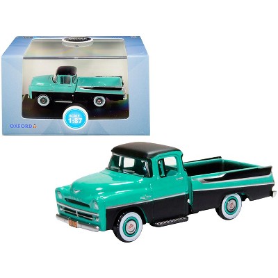 1957 Dodge D100 Sweptside Pickup Truck Turquoise and Jewel Black 1/87 (HO) Scale Diecast Model Car by Oxford Diecast