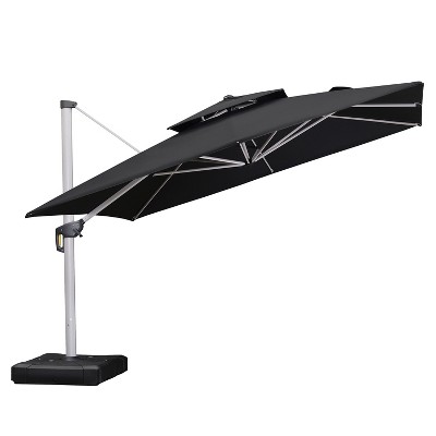 PURPLE LEAF 9/10/11/12ft Square Patio Cantilever Umbrella with Base Windproof Offset Heavy Duty Sun Umbrella for Pool Lawn Garden 360 Degree Rotation