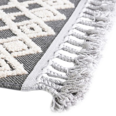 Gray Geometric Easy Care Synthetic Runner Rug