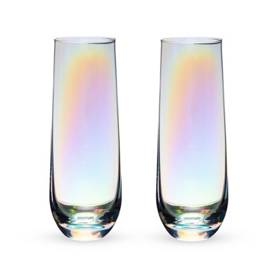 Set of 4, Iridescent Transparent Champagne Stemless Glasses
