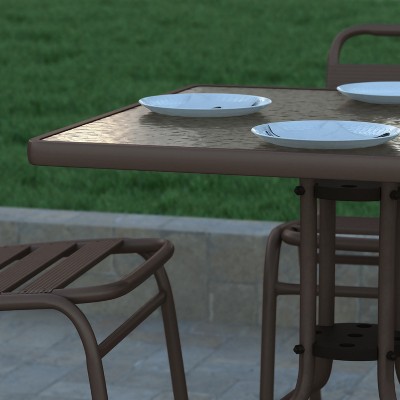 31.5" Clear Tempered Glass Square Outdoor Dining Table with Steel Base