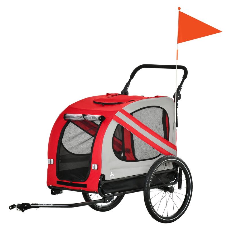 Aosom Dog Bike Trailer 2-in-1 Pet Stroller Cart Bicycle Wagon Cargo Carrier Attachment for Travel with 4 Wheels Reflectors Flag, 4 of 7