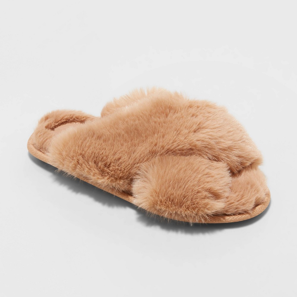 Women's Paris Crossband Fur Slide Slippers - Stars Above Camel S