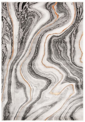 Grey and Gold Abstract 4' x 6' Stain-Resistant Synthetic Rug