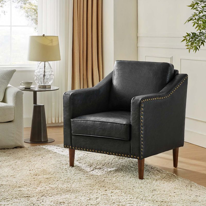 Bonita Transitional Vegan Leather Armchair with Removable Seat Cushion and  Nailhead Trims | ARTFUL LIVING DESIGN, 4 of 12