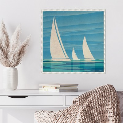Teal Waters Sailing Boat Canvas Print with Beaded Frame