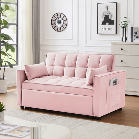 NicBex Modern Velvet Loveseat Futon Sofa Couch with Pullout Bed and Reclining Backrest for Living Room,Apartment,Office,Pink - image 1 of 4