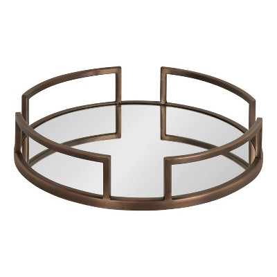 Bronze Round Mirrored Glass Decorative Tray, 16 Inch