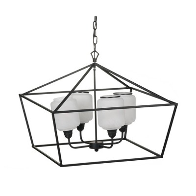 26" Rectangle Iron and Glass Chandelier Black/White - A&B Home